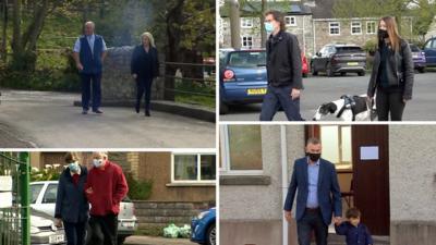 Mark Drakeford, Andrew RT Davies, Adam Price and Jane Dodds at polling stations