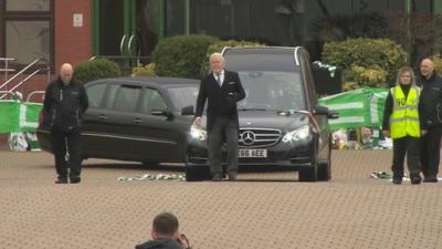 Tommy Gemmell's hearse leaves Celtic Park