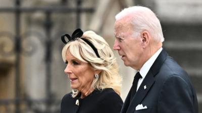 US President Joe Biden and First Lady Jill Biden arrive at Westminster Abbe