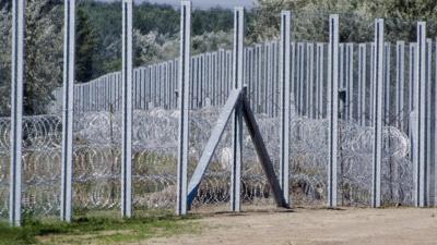 The border fence near the village of Asotthalom