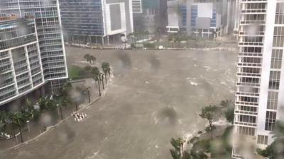 Brickell Avenue in downtown Miami flooded