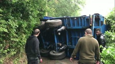 Overturned lorry