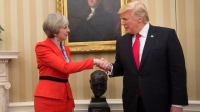 Donald Trump and Theresa May have reaffirmed their commitment to the Nato alliance after White House talks.