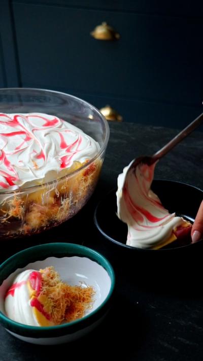 Trifle scooped into a bowl