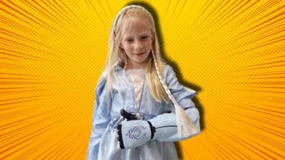 Seven-year-old Caitlin is looking forward to using her new arm when she goes back to school.