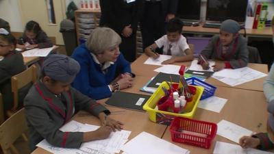 Theresa May at school in Birmingham