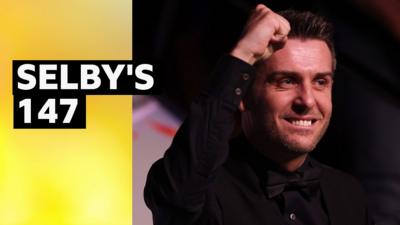 Mark Selby celebrates scoring a 147 break at The Crucible