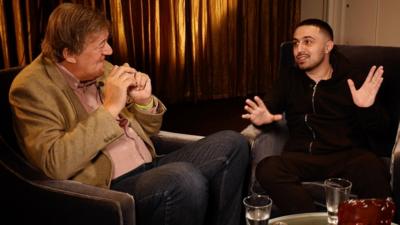Stephen Fry and Adam Deacon in discussion