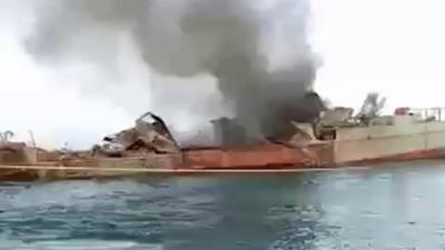 State media broadcast footage of the damaged Iranian naval vessel Konarak after incident in the Gulf of Oman