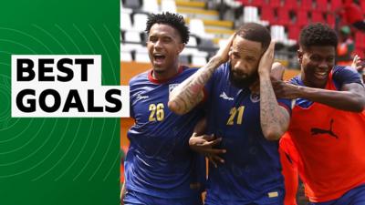 Bebe celebrates scoring for Cape Verde in the Africa Cup of Nations