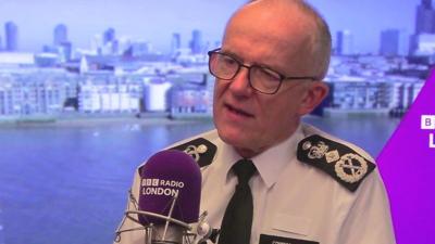 Metropolitan Police Commissioner Mark Rowley speaking to BBC Radio London