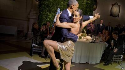 President Barack Obama dances the tango with Mora Godoy