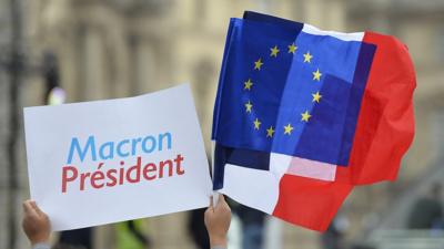 Macron President and the EU flag