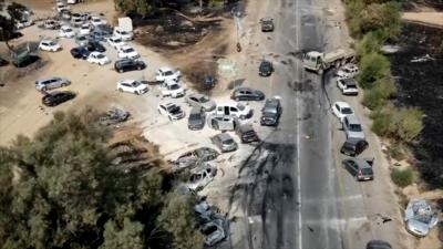 Destroyed cars at festival