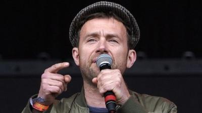 Former Blur frontman Damon Albarn performs with the Orchestra Of Syrian Musicians to open the Pyramid Stage on day three of the Glastonbury Festival