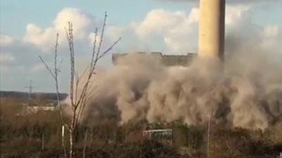 Smoke and debris from explosion at Didcot Power Station