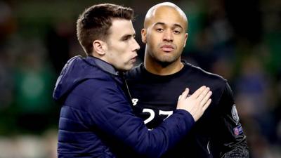 Seamus Coleman with Darren Randolph
