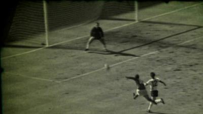 Geoff Hurst scores the final goal in the 1966 World Cup final