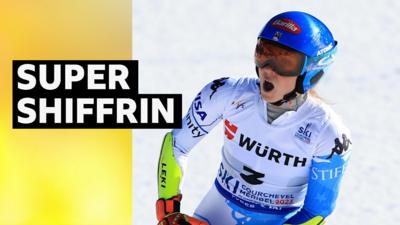 Mikaela Shiffrin celebrates winning Super G gold