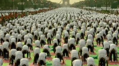 Mass yoga session in Delhi