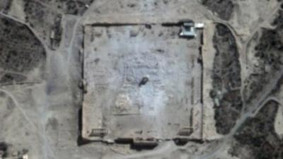 Satellite image of Temple of Bel after being destroyed by Islamic State militants