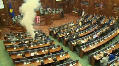 Tear gas set off in Kosovo parliament