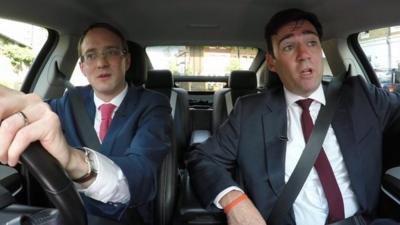 Chris Mason and Andy Burnham in car