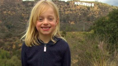 Maisie in front of the Hollywood sign