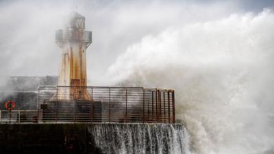 Lighthouse hit by Storm Ali