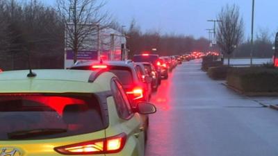 Queues of cars