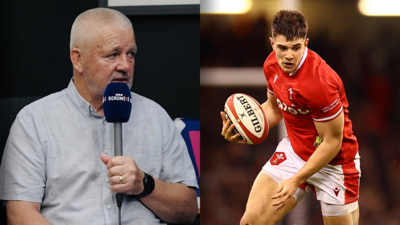 Wales head coach Warren Gatland and player Joe Hawkins