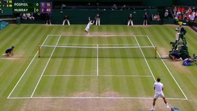 Andy Murray hits a wayward second serve in his quarter-final against Vasek Pospisil.