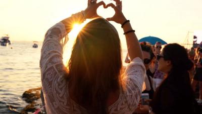 People on a beach in Ibiza