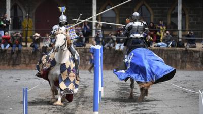 English knights battled Australian knights in the medieval sport of jousting.