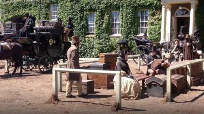 Actors and horses and carts on Angel Hill