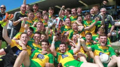 Donegal celebrate winning the Ulster minor title at Clones