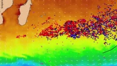 Ocean modelling debris drift graphic