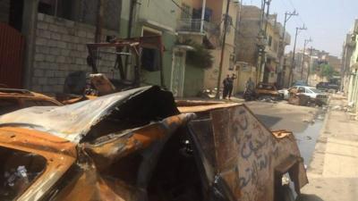 Remnants of a car packed with a suicide bomb in Mosul - 2 April 2017