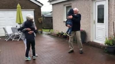 Grandparents in Scotland can hug their grandchildren for the first time since lockdown.