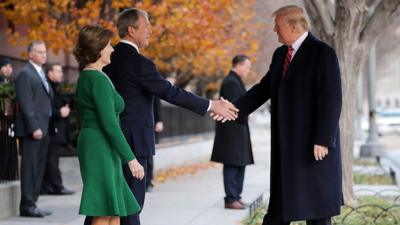 The two families met behind closed doors at the presidential guest house following the death of President George HW Bush.