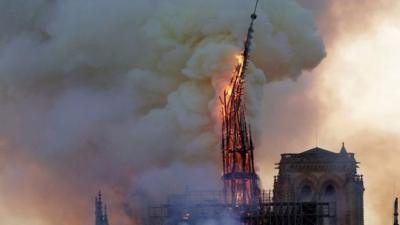 Notre Dame's spire collapsing