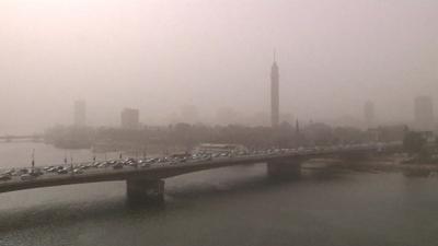 Cairo bridge during a sandstorm