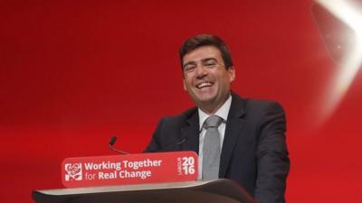 Shadow Home Secretary Andy Burnham speaks during the last day of the Labour Party conference