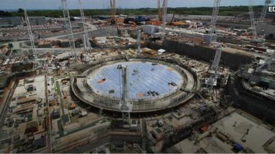 Hinkley Point C being built, as viewed from above