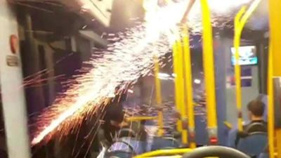 Firework on bus