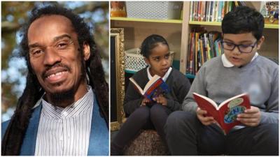 Benjamin Zephaniah and school children collage