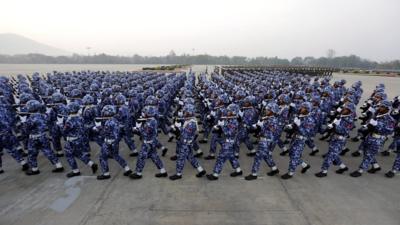 Soldiers parading in Myanmar