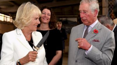 Prince Charles and the Duchess of Cornwall on a visit to Seppeltsfield Winery in Australia