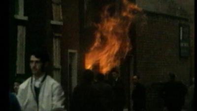 Burning house in Bombay Street, Belfast