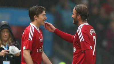 David and Brooklyn Beckham at Old Trafford